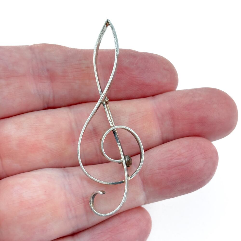 Vintage Beau Sterling Silver 925 Treble Clef Brooch